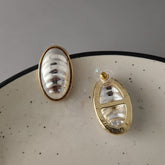 Silver Oval Stud Gold Line